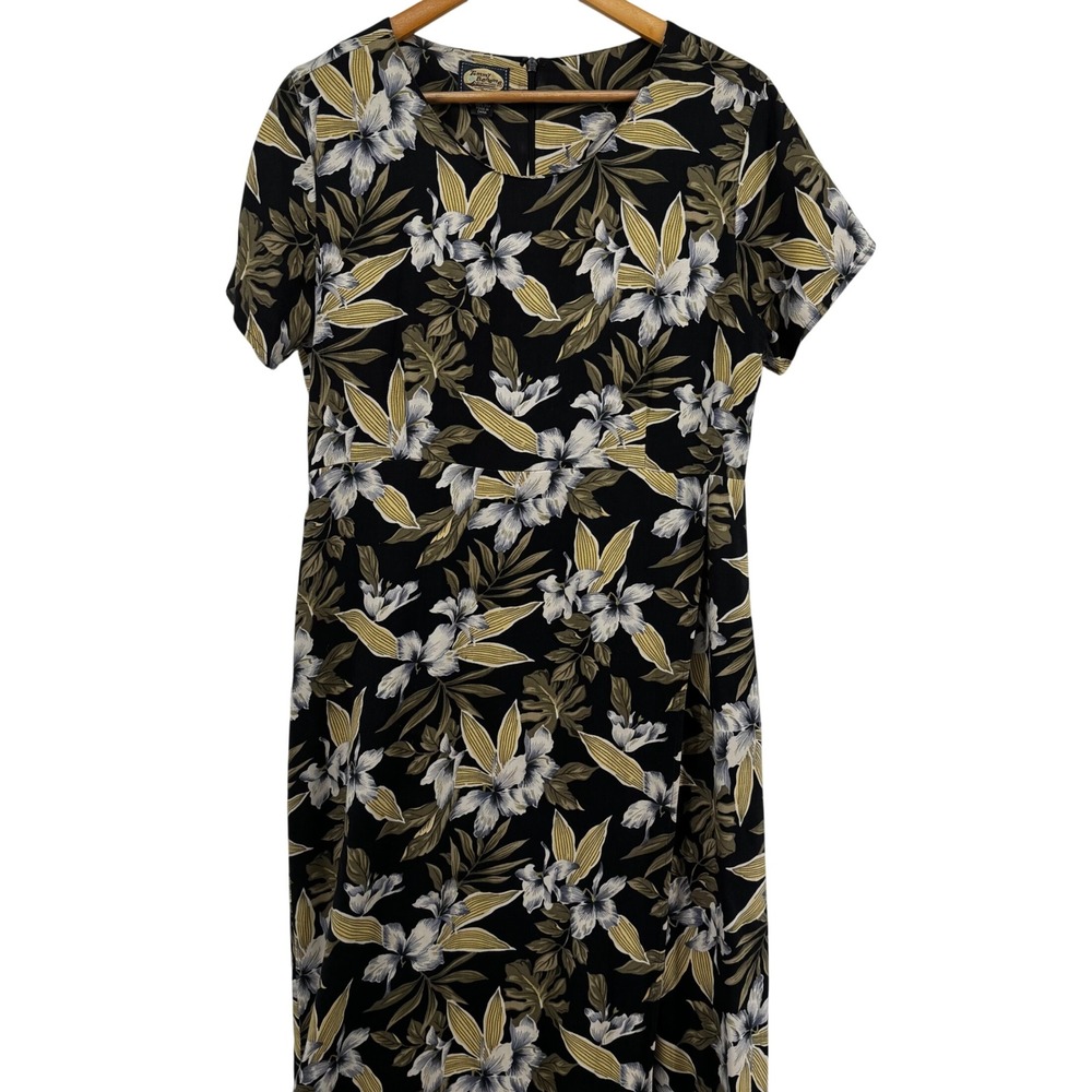 Tommy Bahama Women 100% Silk Floral Maxi Dress Black Green Tropical Sz 12 Resort - Picture 2 of 10